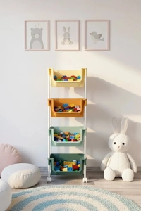 4 Katlı Tekerlekli Organizer Raf Oyuncak Dolabı,Mutfak Rafı , Banyo Rafı , Kiler Düzenleyici Sepet